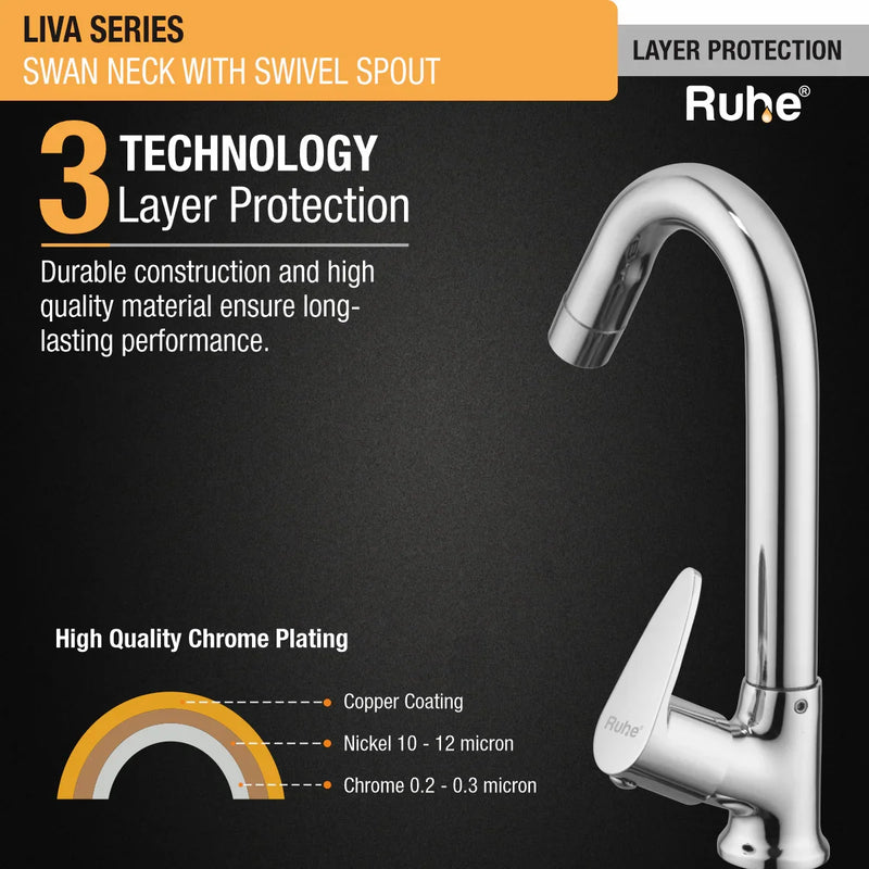 Liva Swan Neck with Medium (12 inches) Round Swivel Spout Brass