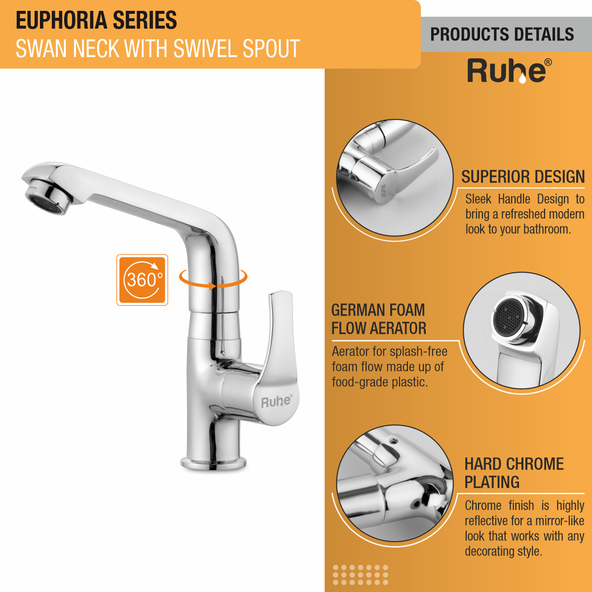 Euphoria Swan Neck With Swivel Spout Faucet product details