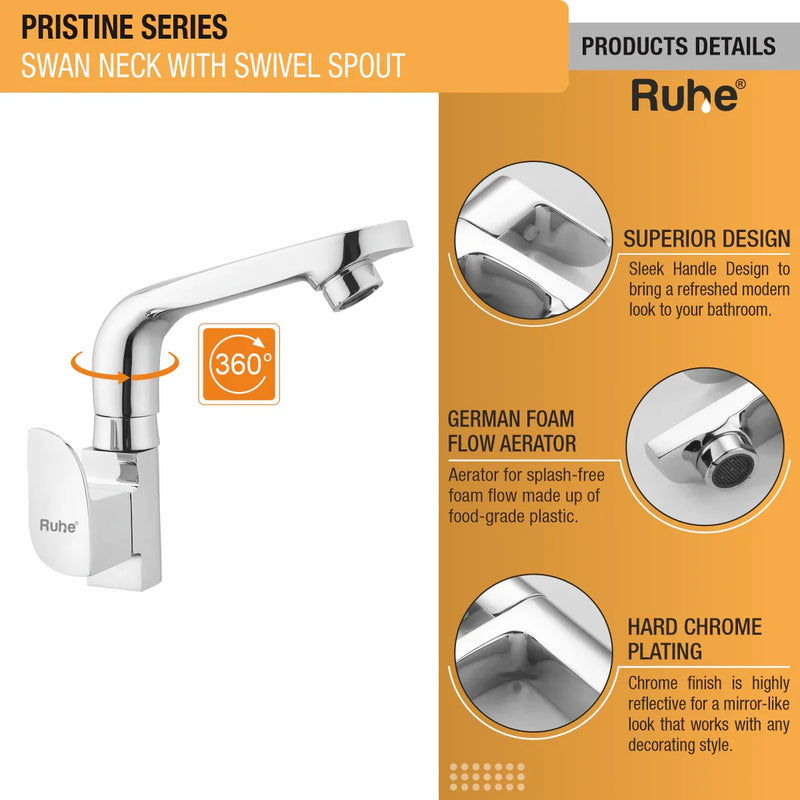Pristine Deck Mount Wash Basin Tap with Swivel Spout