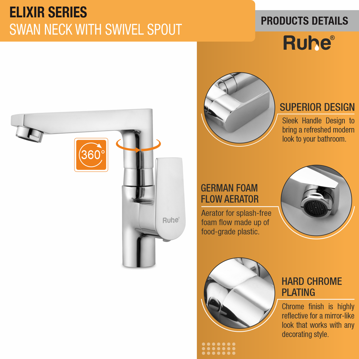 Elixir Swan Neck with Swivel Spout Faucet product details