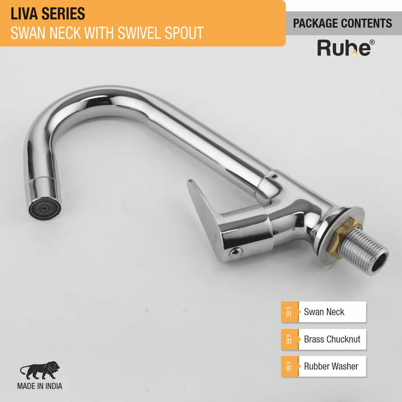 Liva Swan Neck with Medium (12 inches) Round Swivel Spout Brass