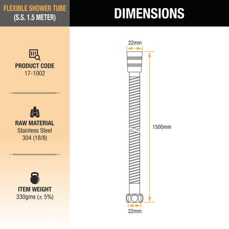 Shower Tube (1.5 mtr) (304 Grade) dimensions and size