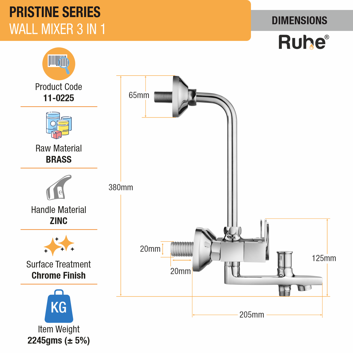 Pristine 3-in-1 Wall Mixer Tap - by Ruhe