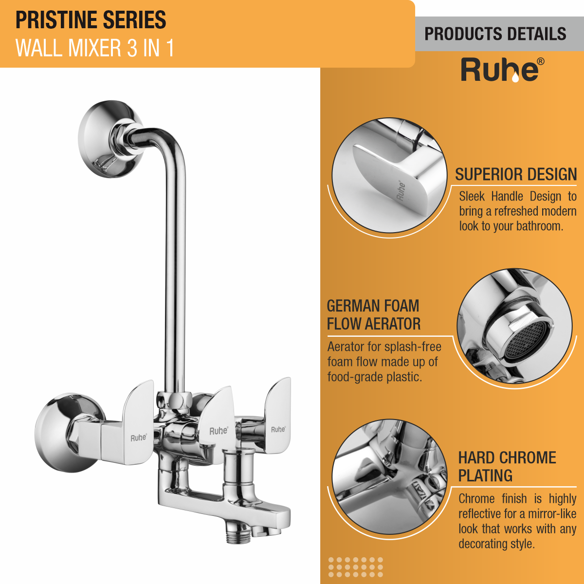 Pristine 3-in-1 Wall Mixer Tap - by Ruhe