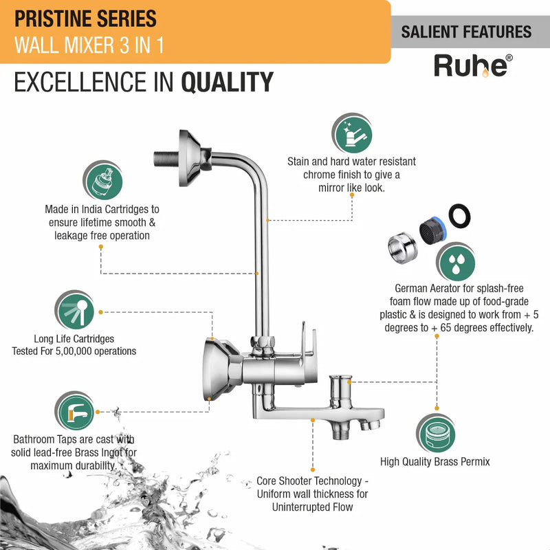 Pristine 3-in-1 Wall Mixer Tap
