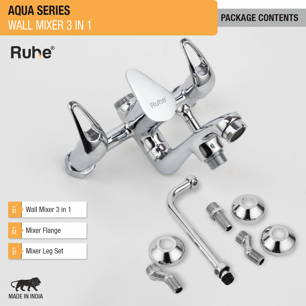 Aqua Wall Mixer 3-in-1 Brass Faucet package content