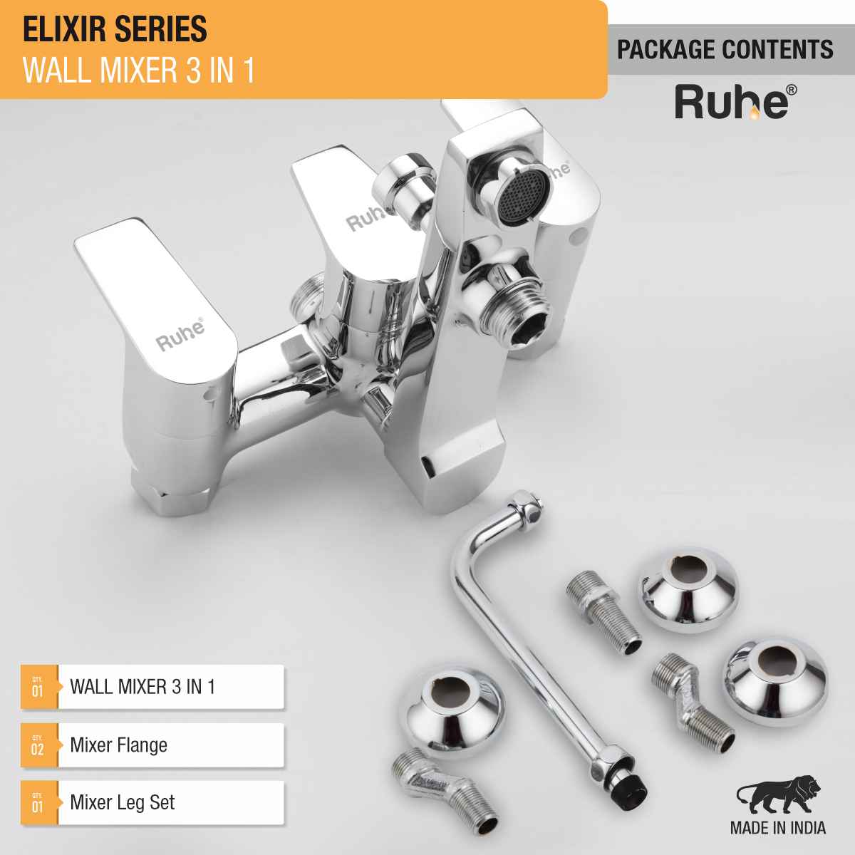 Elixir Wall Mixer 3-in-1 Brass Faucet package content