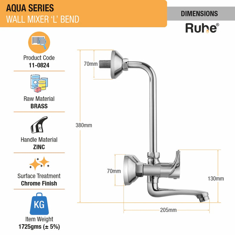Aqua Wall Mixer Tap with L Bend Pipe