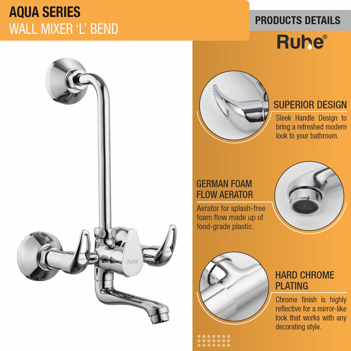 Aqua Wall Mixer Tap with L Bend Pipe - by Ruhe®