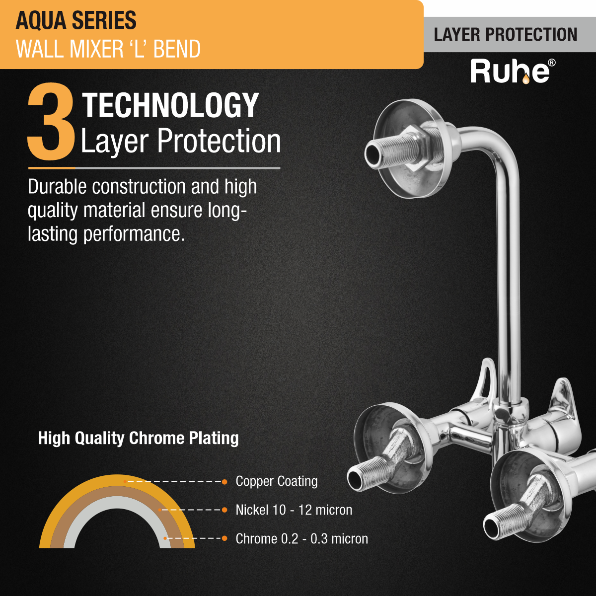 Aqua Wall Mixer Tap with L Bend Pipe - by Ruhe®