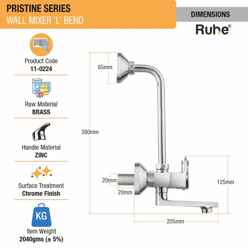 Pristine Wall Mixer Tap with L Bend