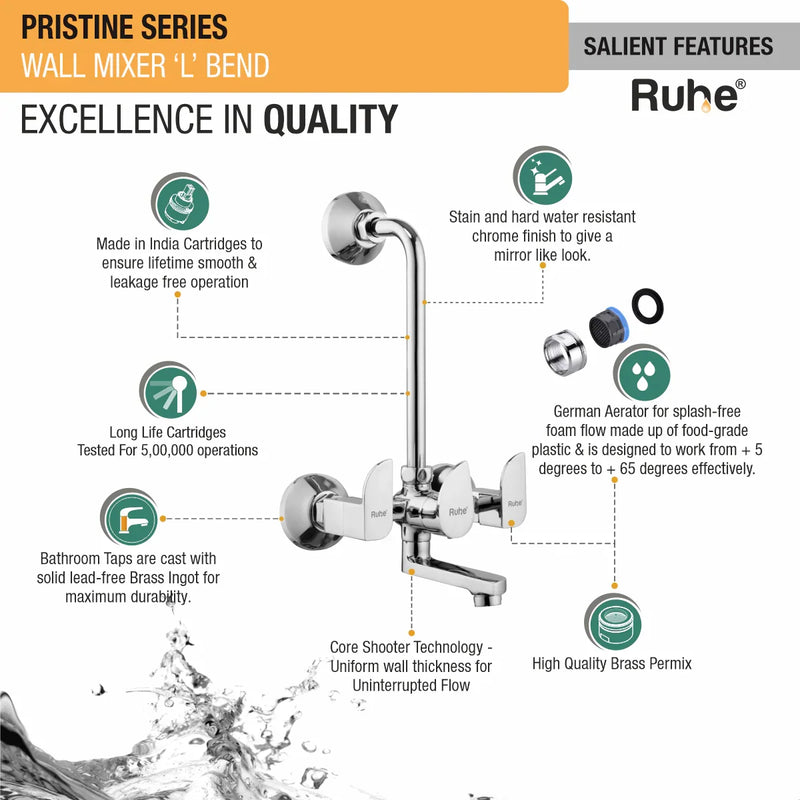 Pristine Wall Mixer Tap with L Bend