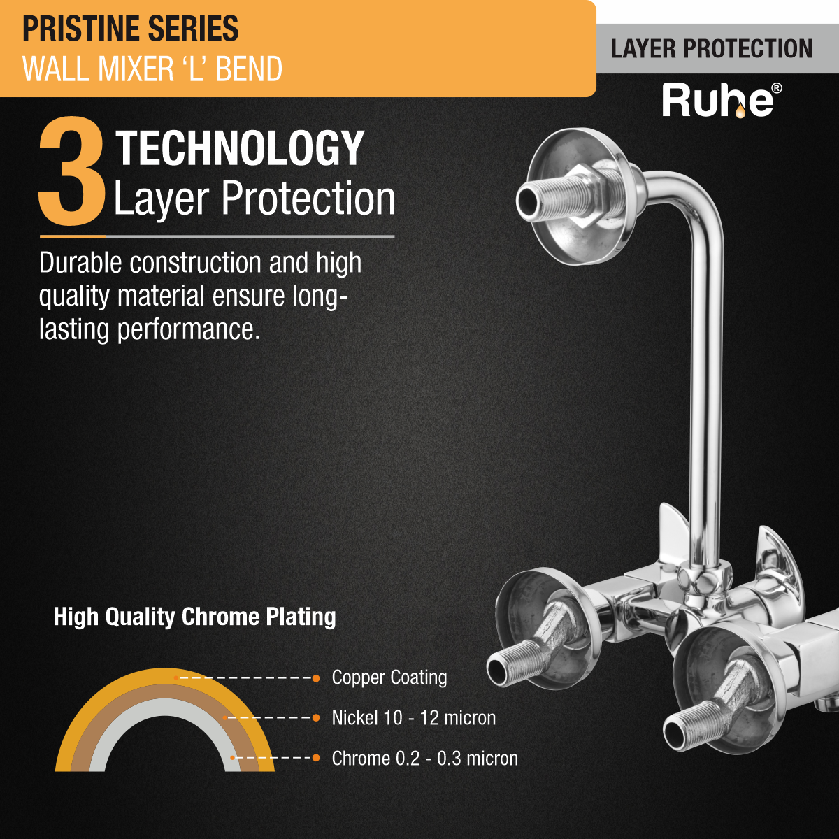 Pristine Wall Mixer Tap with L Bend Pipe - by Ruhe®