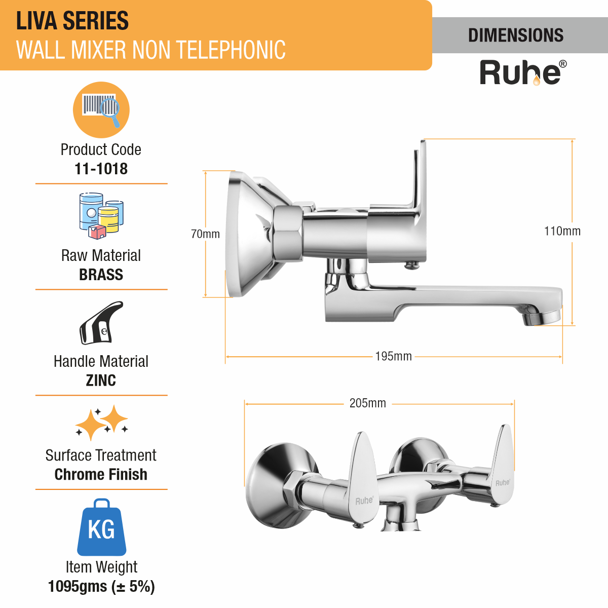 Liva Wall Mixer Tap - by Ruhe®