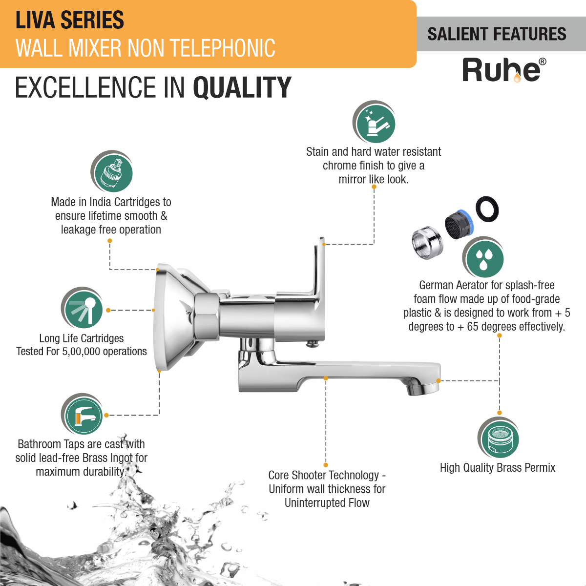 Liva Wall Mixer Tap - by Ruhe®