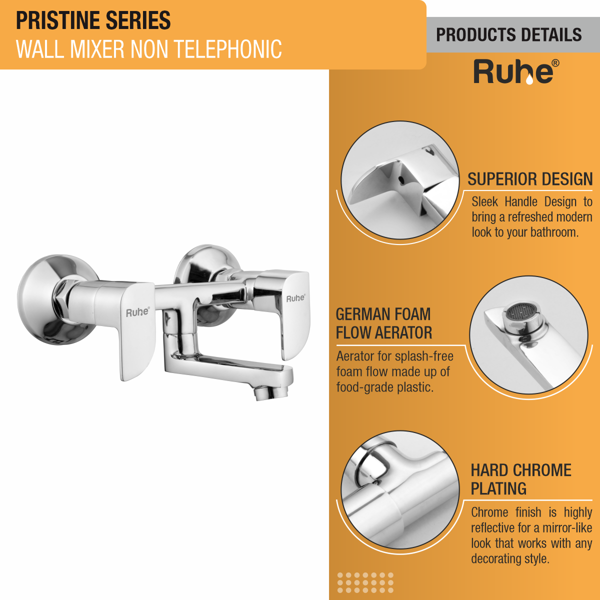 Pristine Wall Mixer Brass Faucet (Non-Telephonic) product details