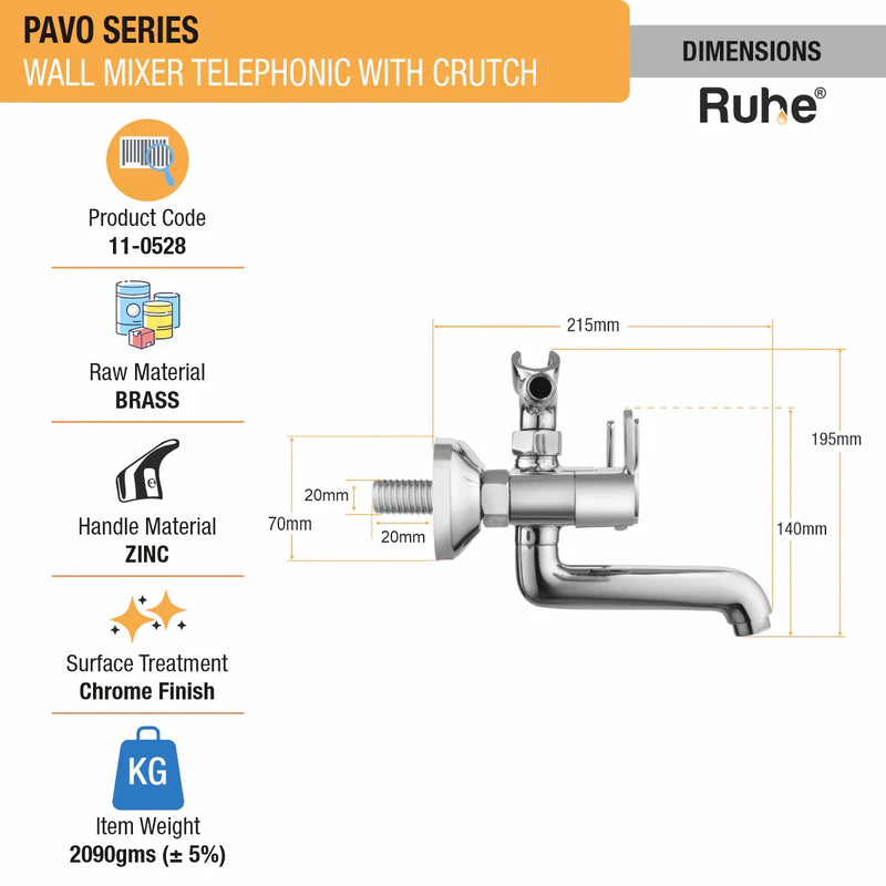 Pavo Telephonic Wall Mixer Tap with Crutch
