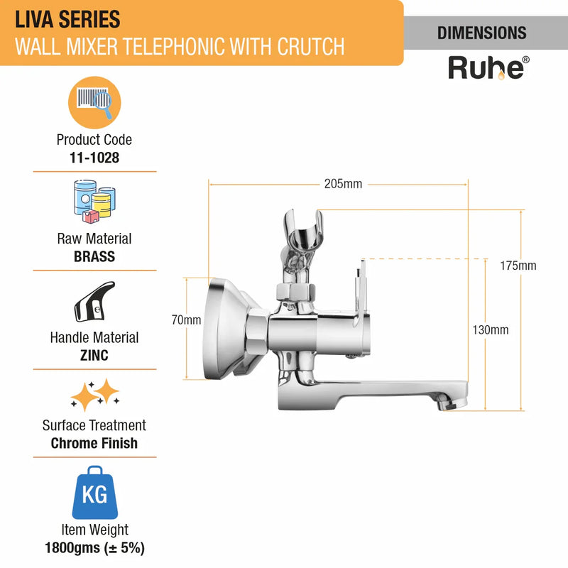 Liva Telephonic Wall Mixer Tap with Crutch