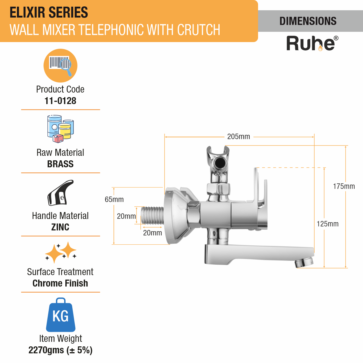 Elixir Telephonic Wall Mixer Tap with Crutch - by Ruhe®