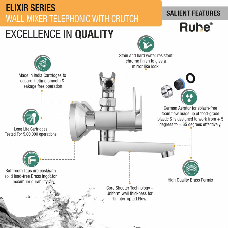 Elixir Telephonic Wall Mixer Tap with Crutch
