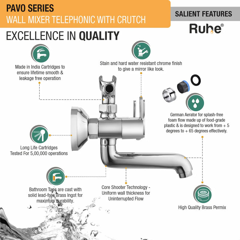 Pavo Telephonic Wall Mixer Tap with Crutch