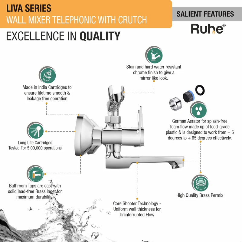Liva Telephonic Wall Mixer Tap with Crutch