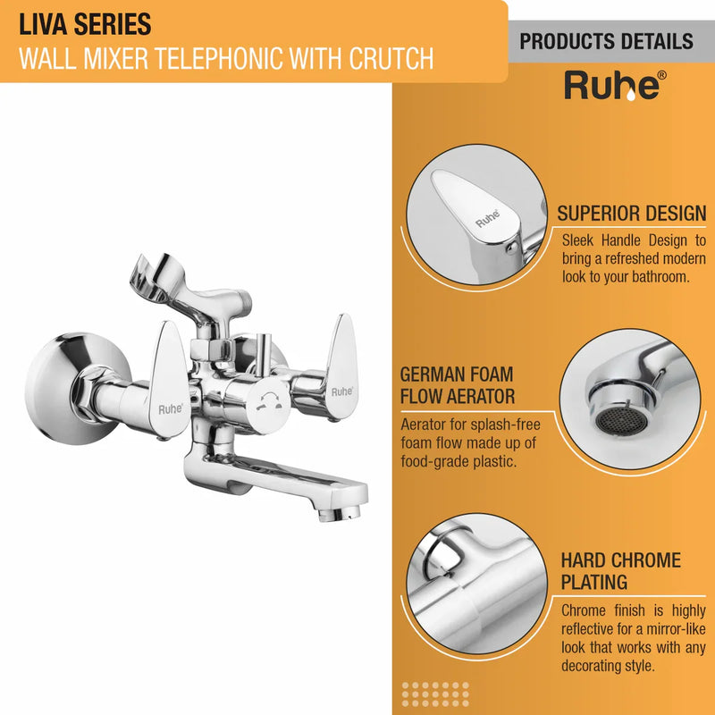 Liva Telephonic Wall Mixer Tap with Crutch