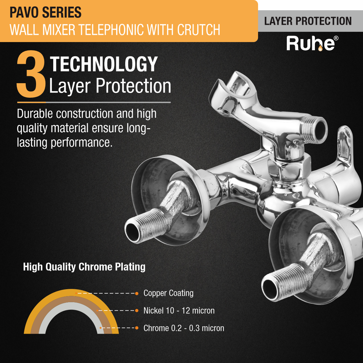 Pavo Telephonic Wall Mixer Tap with Crutch - by Ruhe®