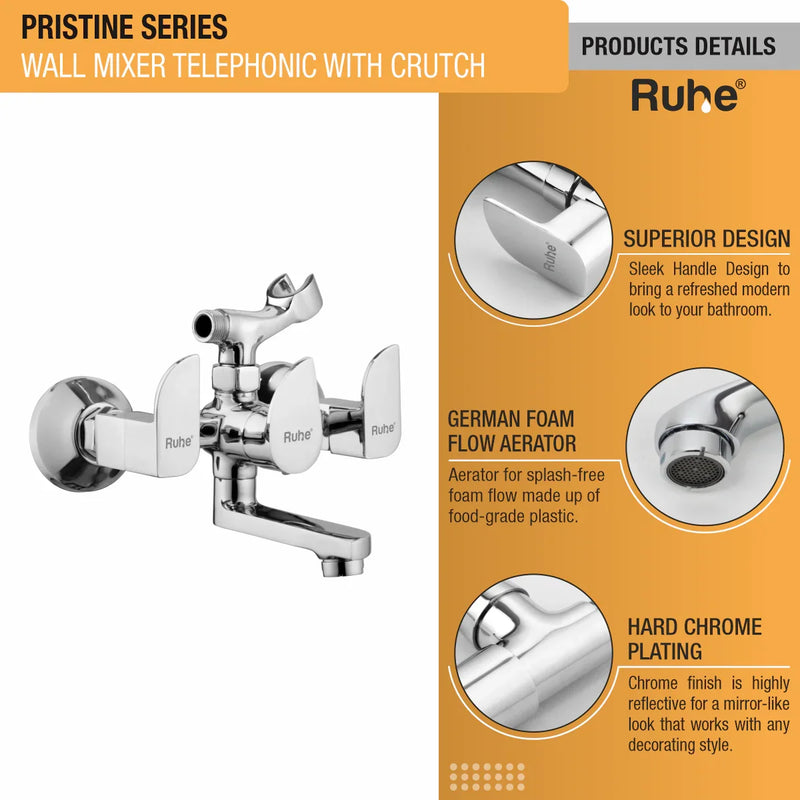 Pristine Telephonic Wall Mixer Tap with Crutch