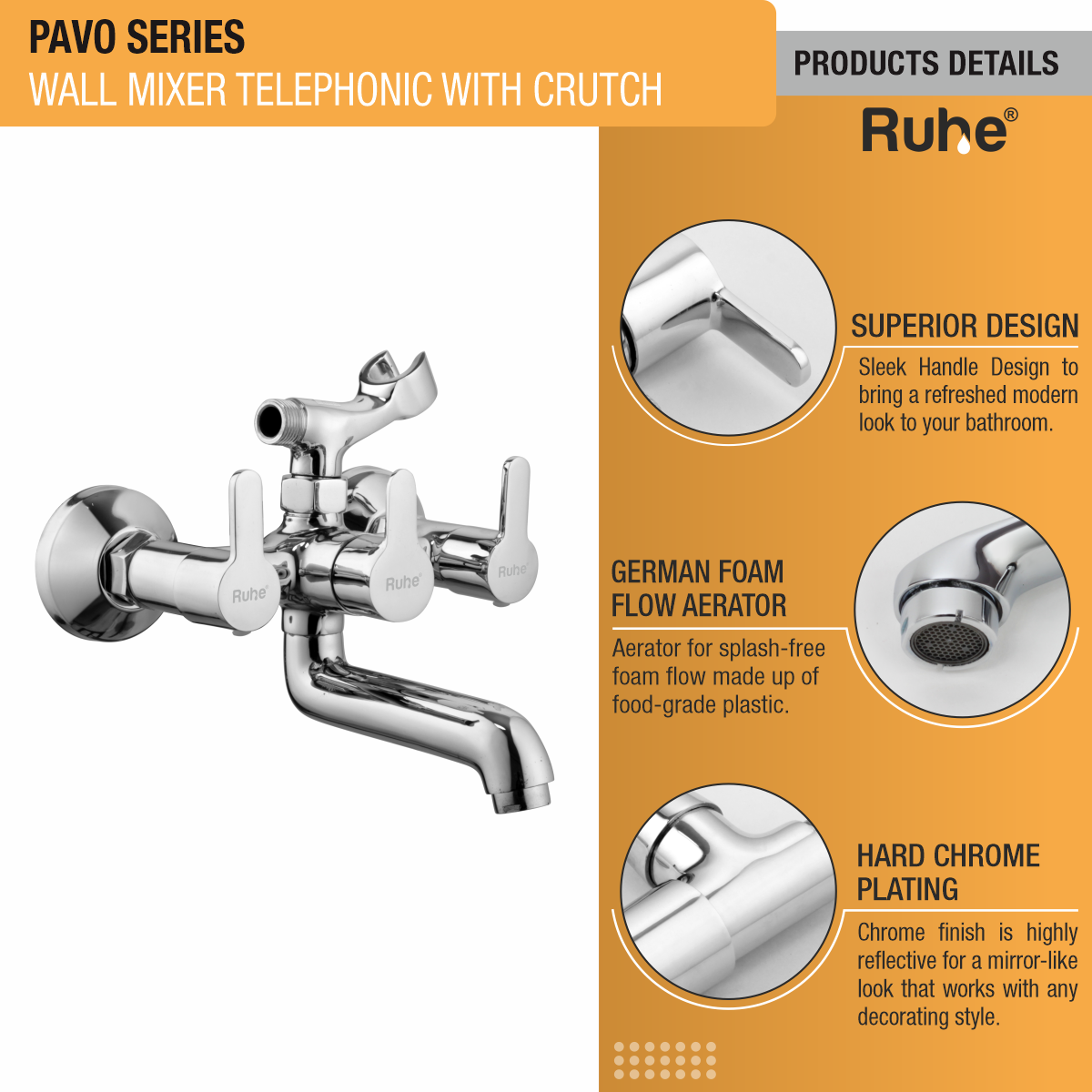 Pavo Telephonic Wall Mixer Tap with Crutch - by Ruhe®