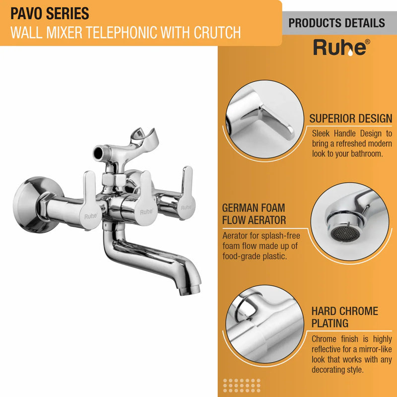 Pavo Telephonic Wall Mixer Tap with Crutch