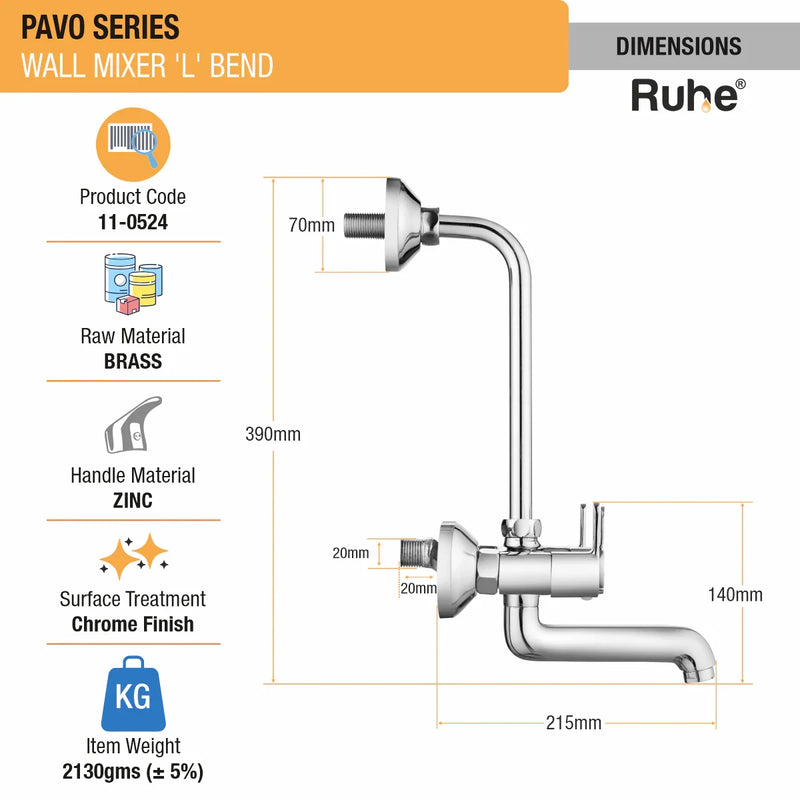 Pavo Wall Mixer Tap with L Bend