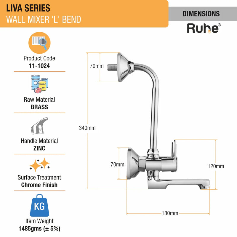 Liva Wall Mixer Tap with L Bend