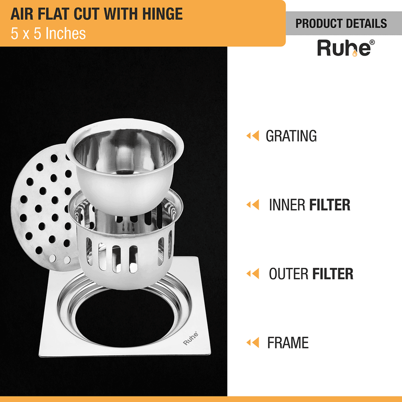 Air Flat Cut Floor Drain with Hinge & Cockroach Trap
