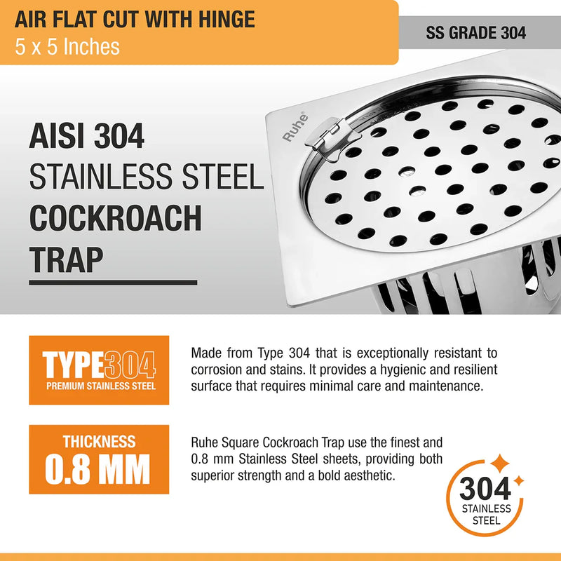 Air Flat Cut Floor Drain with Hinge & Cockroach Trap