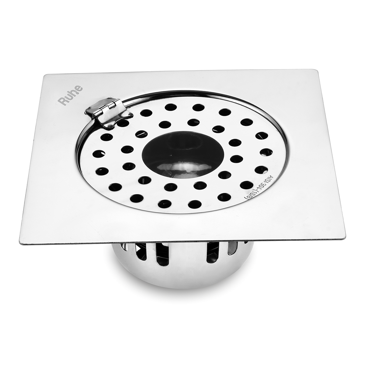Air Square Flat Cut Floor Drain (6 x 6 Inches) with Hinge, Hole and Cockroach Trap (304 Grade)