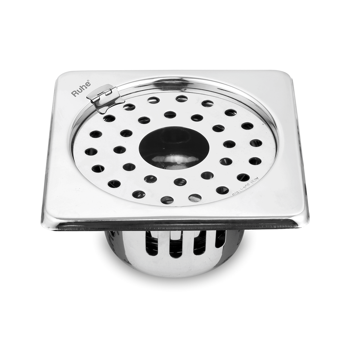 Air Square Floor Drain (5 x 5 Inches) with Hinge, Hole & Cockroach Trap (304 Grade)