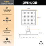 Alpha Overhead Shower (4.5 x 4.5 Inches) dimensions and size