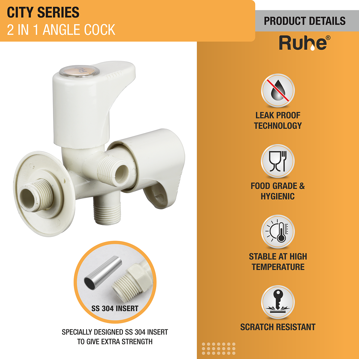 City PTMT Two Way Angle Valve Faucet (Double Handle) - by Ruhe®