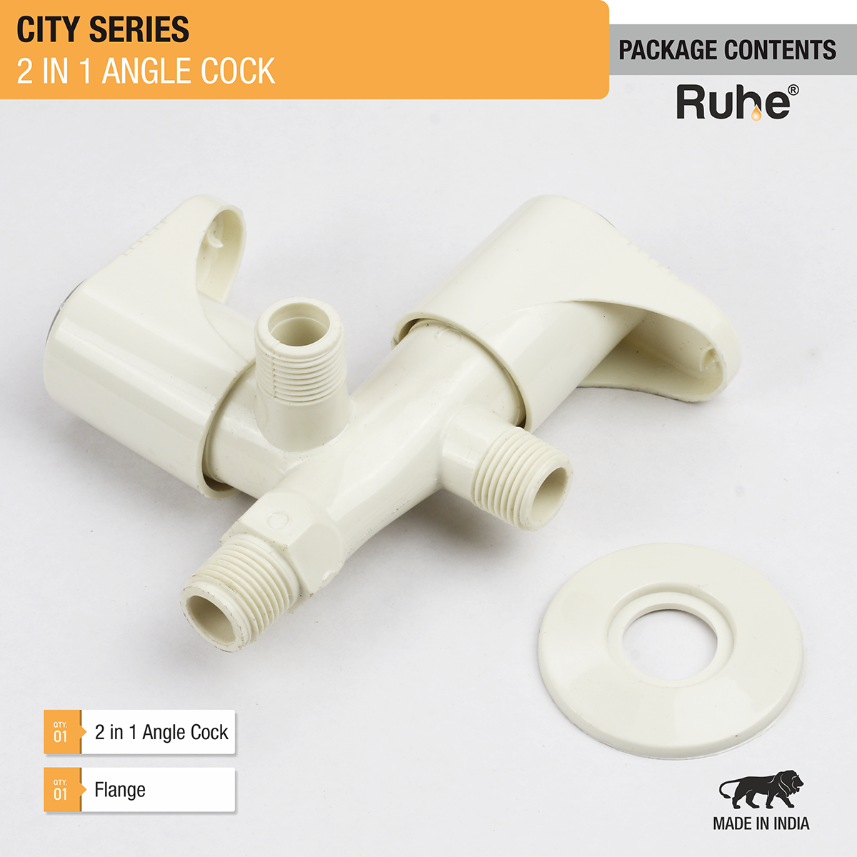 City PTMT Two Way Angle Valve Faucet (Double Handle) package content