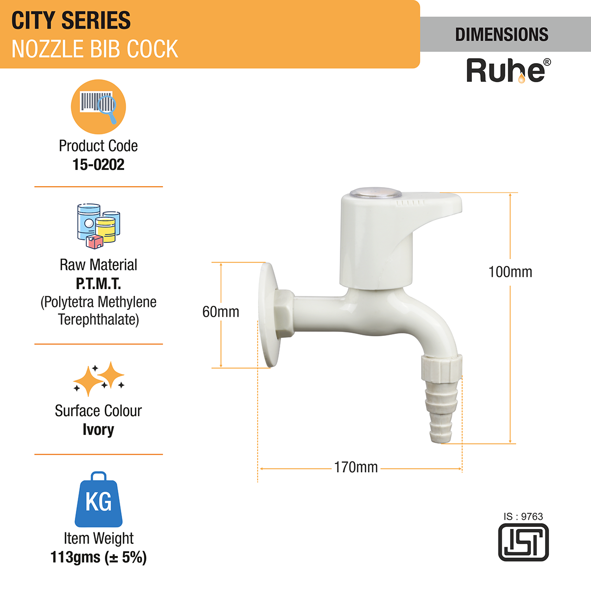 City Nozzle Bib Tap PTMT Faucet - by Ruhe®