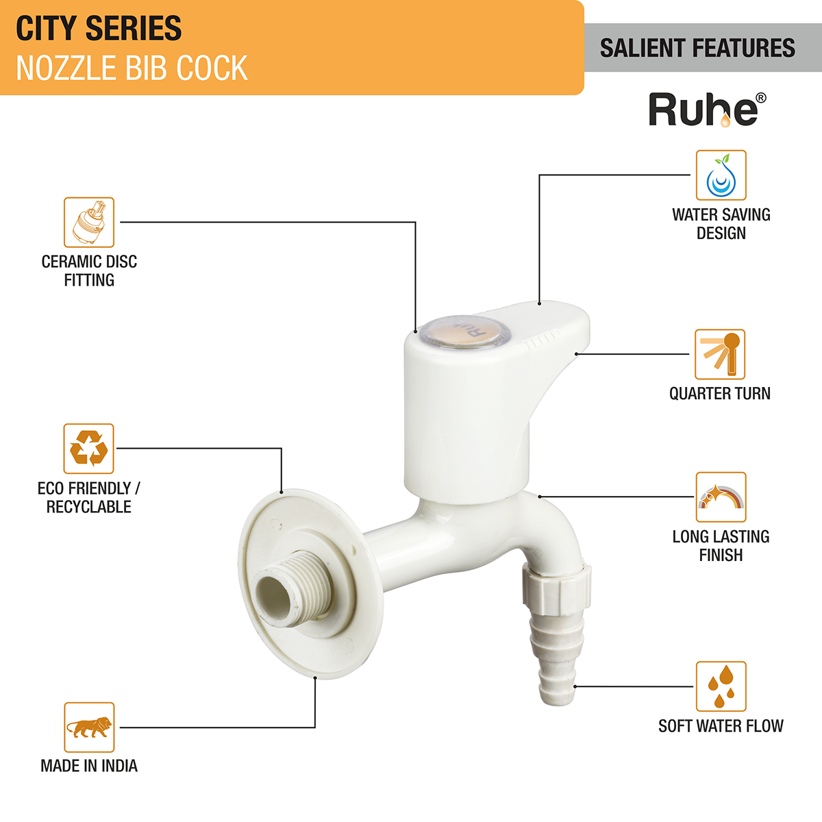 City Nozzle Bib Tap PTMT Faucet - by Ruhe®