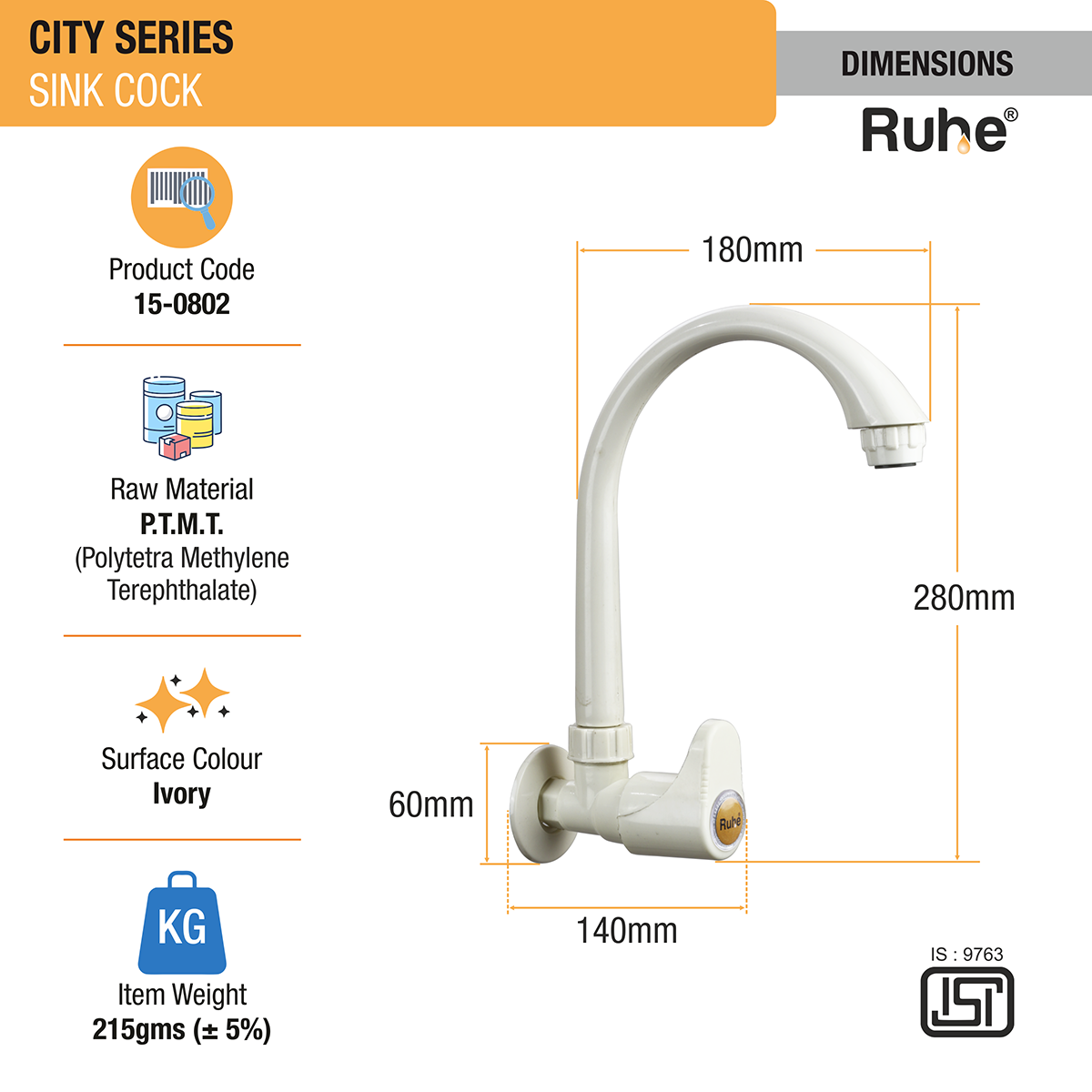 City Sink Tap with Swivel Spout PTMT Faucet - by Ruhe®