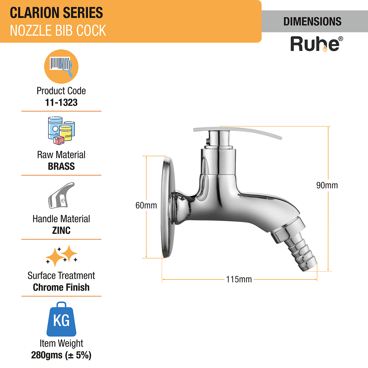 Clarion Nozzle Bib Tap Brass Faucet dimensions and size