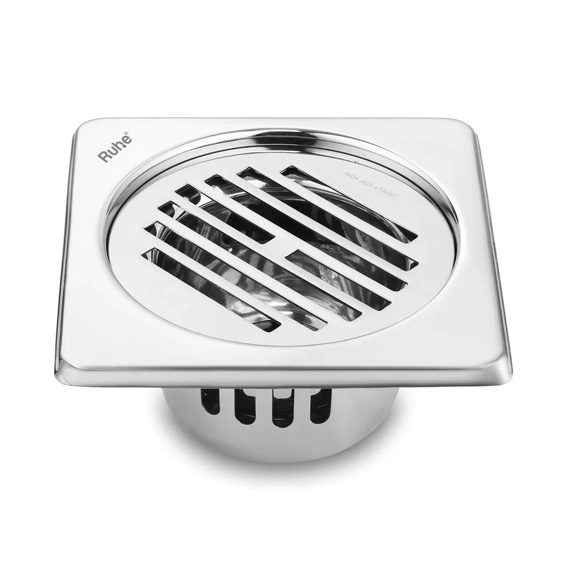 Classic Square 304-Grade Floor Drain with Collar & Cockroach Trap (5 x 5 Inches) - by Ruhe