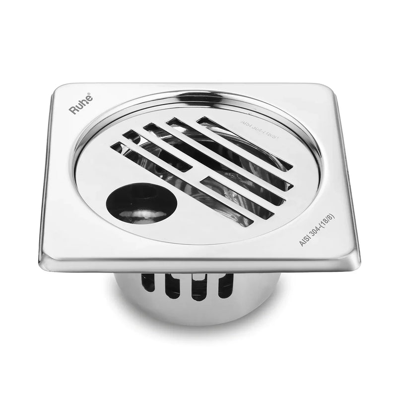 Classic Square 304-Grade Floor Drain with Collar, Hole & Cockroach Trap (5 x 5 Inches) - by Ruhe
