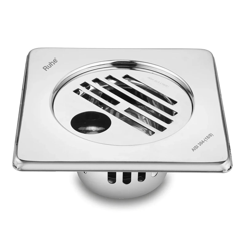 Classic Square 304-Grade Floor Drain with Collar, Hole & Cockroach Trap (6 x 6 Inches) - by Ruhe