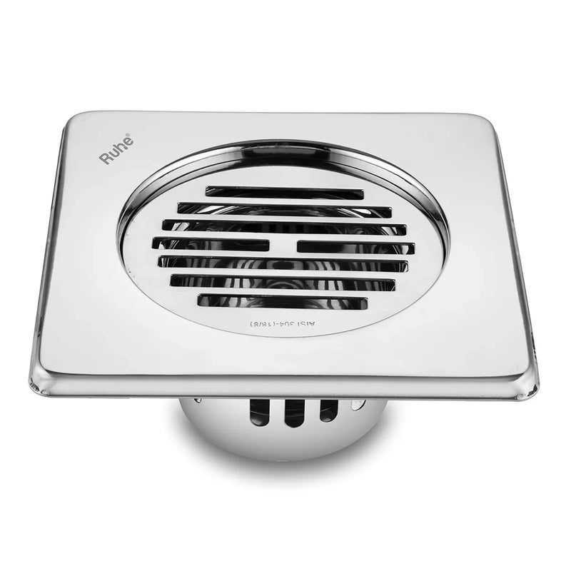 Classic Square 304-Grade Floor Drain with Collar & Cockroach Trap (6 x 6 Inches) - by Ruhe