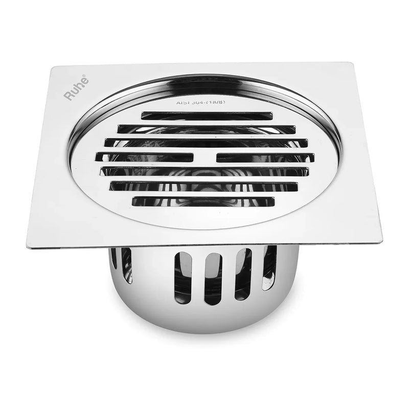 Classic Square Flat Cut 304-Grade Floor Drain with Cockroach Trap (5 x 5 Inches) - by Ruhe