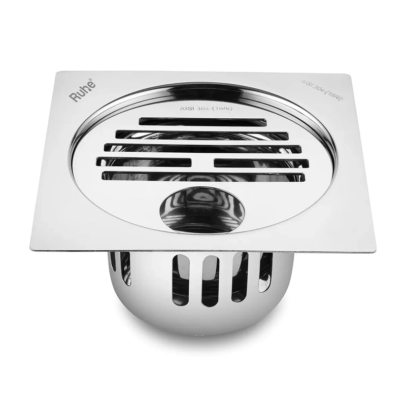 Classic Square Flat Cut 304-Grade Floor Drain with Hole & Cockroach Trap (5 x 5 Inches) - by Ruhe